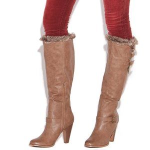 Fur Trimmed Knee High Brown Boots